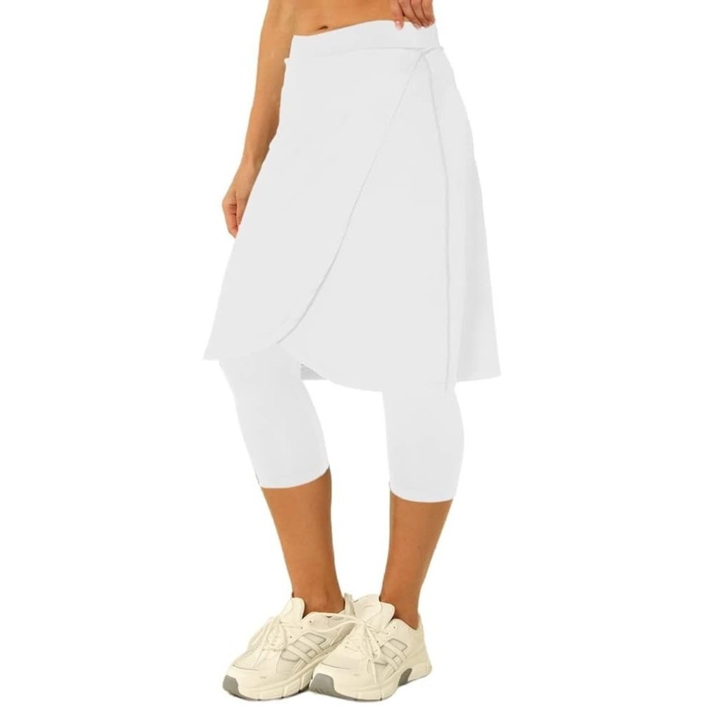 Aurgelmir White Skirted Capri Leggings Golf Tennis Modest Athleisure Wear L